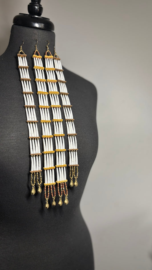 13” Ancestral Dentalium Earrings - Matte Copper & Gold