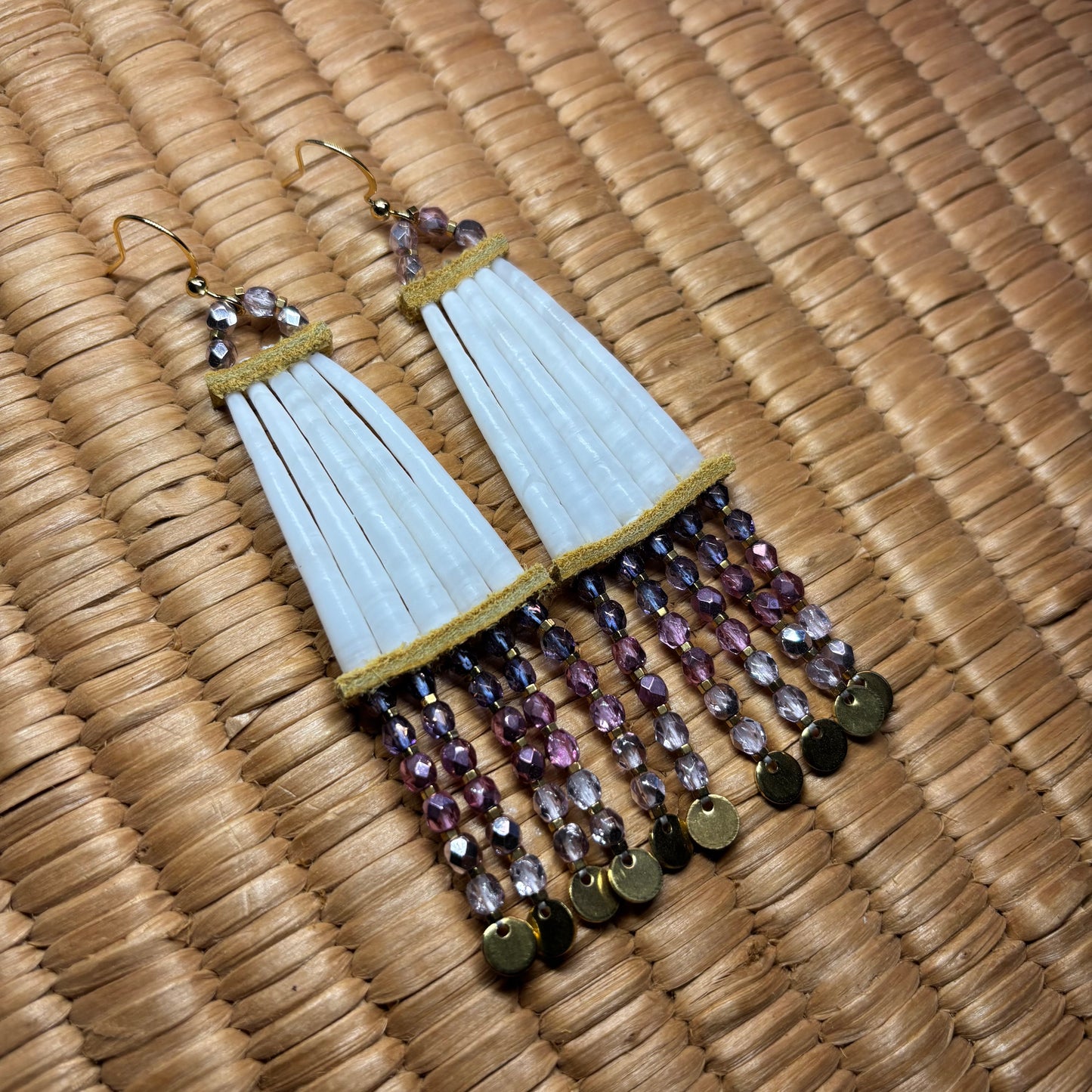 4” Purple/Gold Dentalium Earrings
