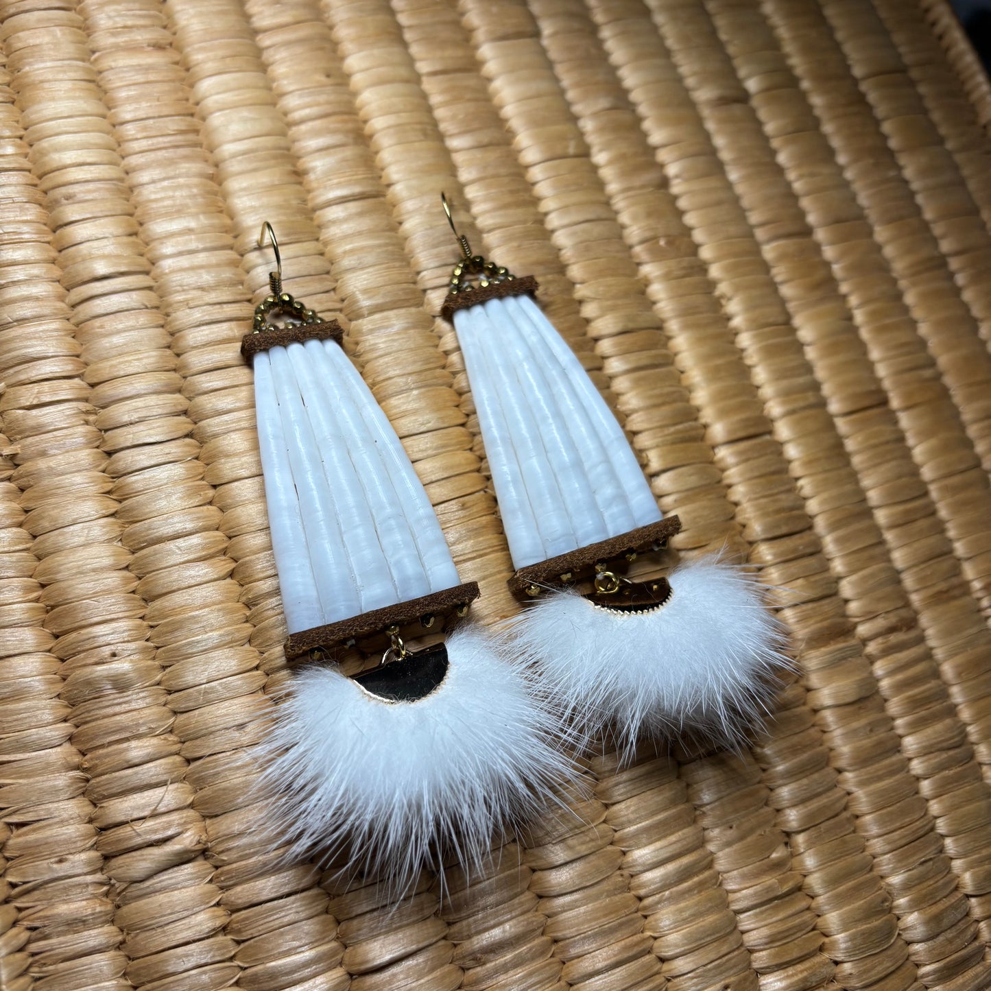 White Mink Dentalium Earrings