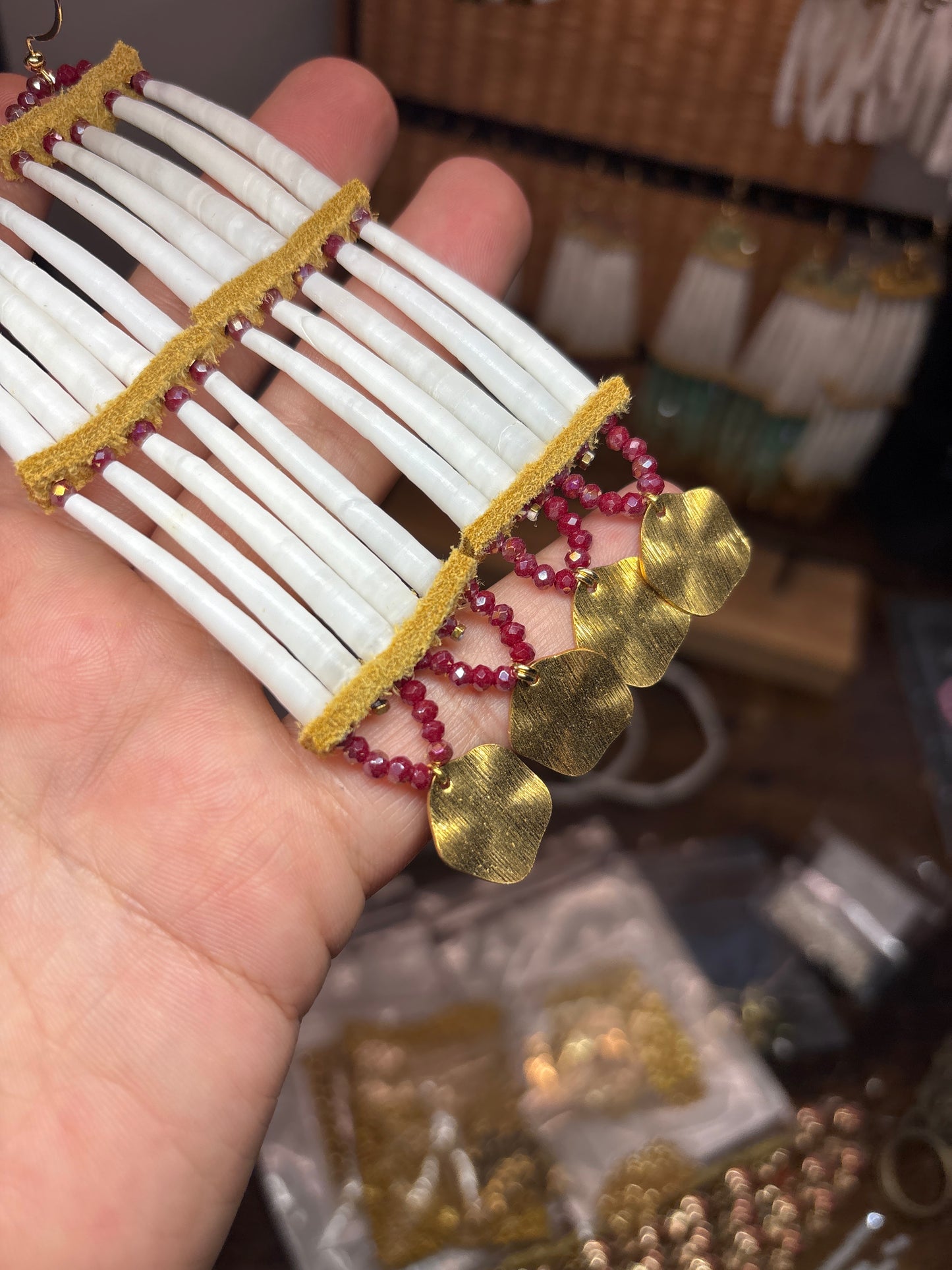 5” Two Teir Dentalium Earrings - Berry