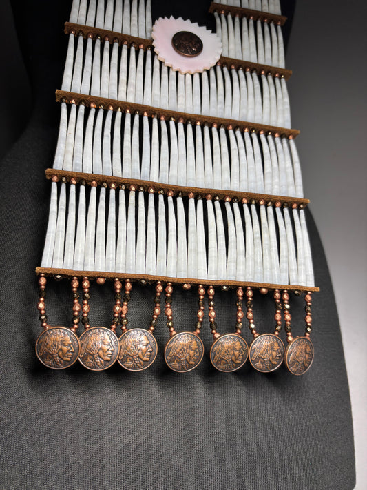 21.5” Copper Coin & Conch Dentalium Breastplate