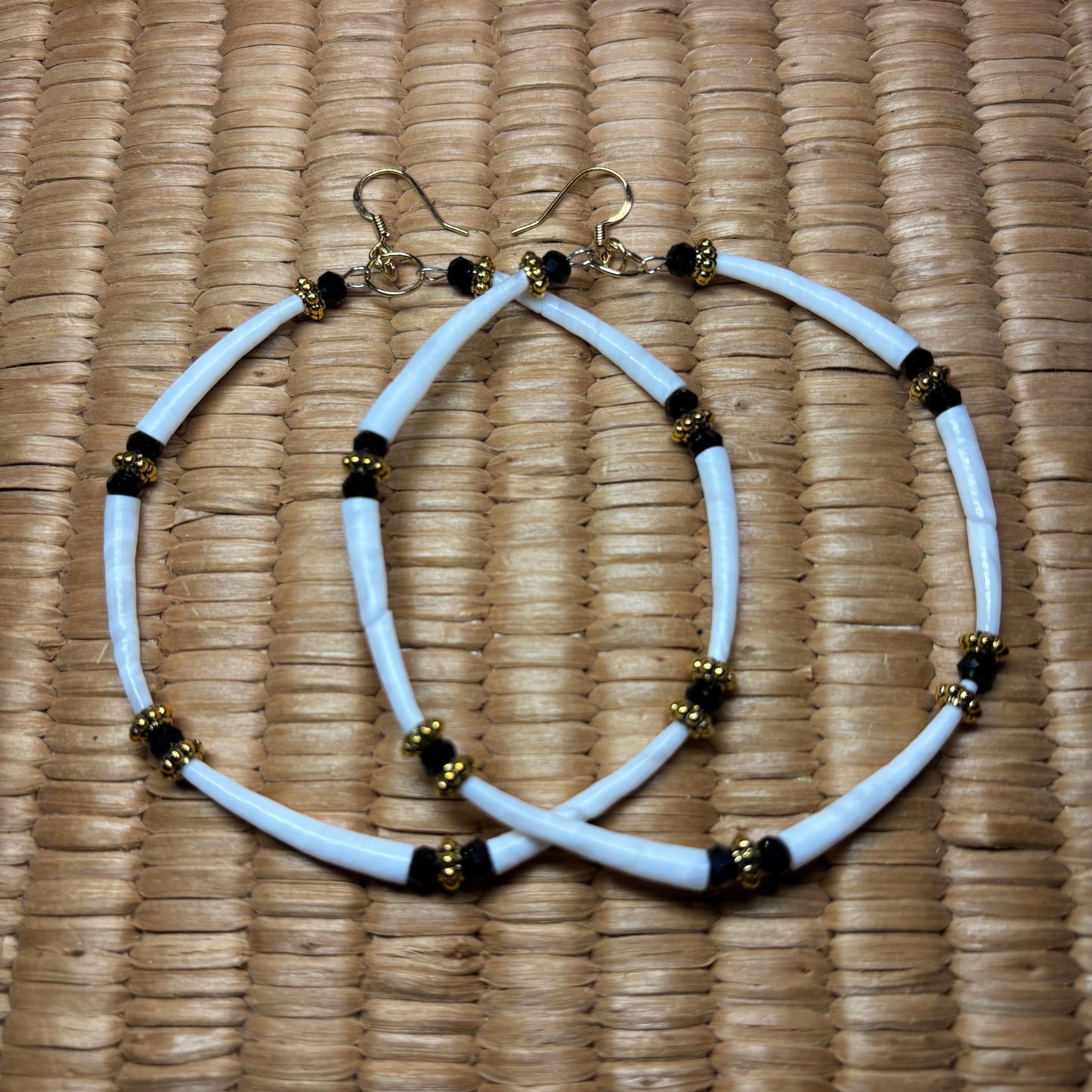 3” Black/Gold Dentalium Hoop Earrings