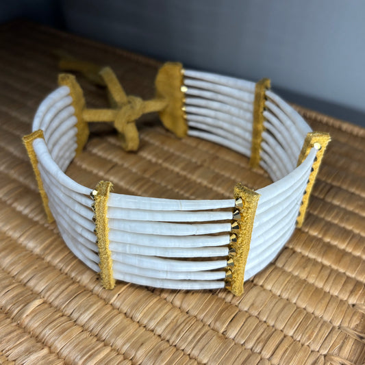 12” eight stack Dentalium Choker — Gold.