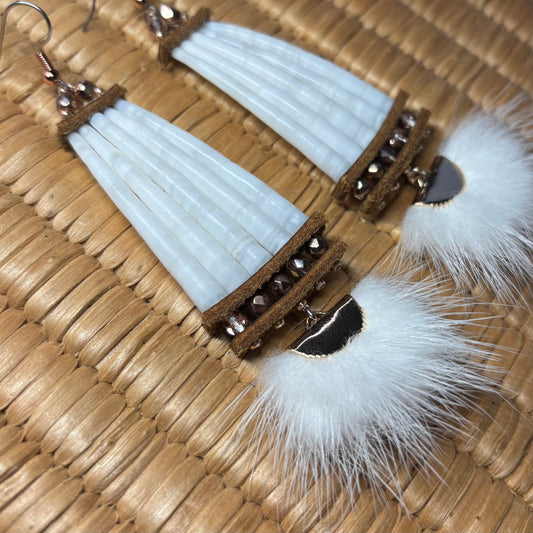 White Mink Rose Gold Dentalium Earrings