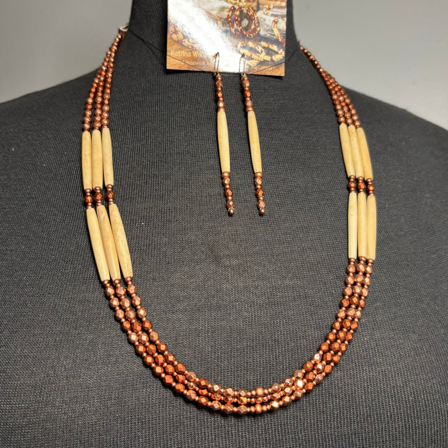 Copper Matriarch. 3 Strand Buffalo Bone Set.