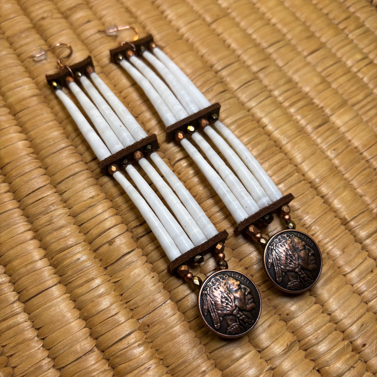 Copper Chief Coin Dentalium Earrings.