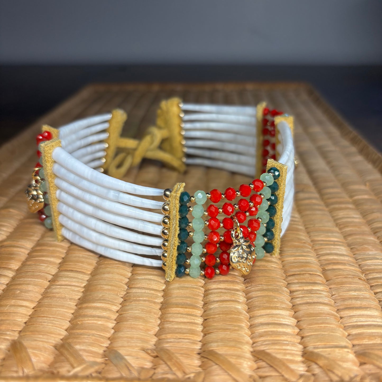 🍓 Strawberry Sovereignty — Dentalium Choker & Earring Set.