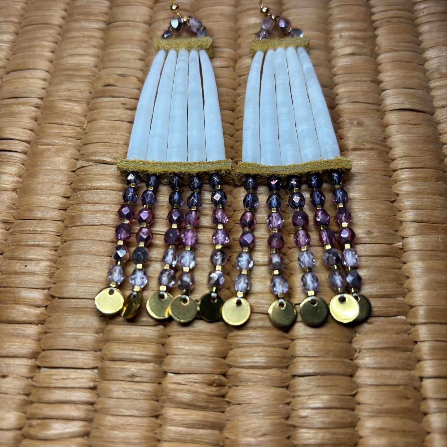 4” Purple/Gold Dentalium Earrings