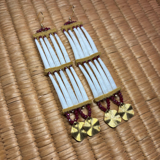 5” Two Teir Dentalium Earrings - Berry