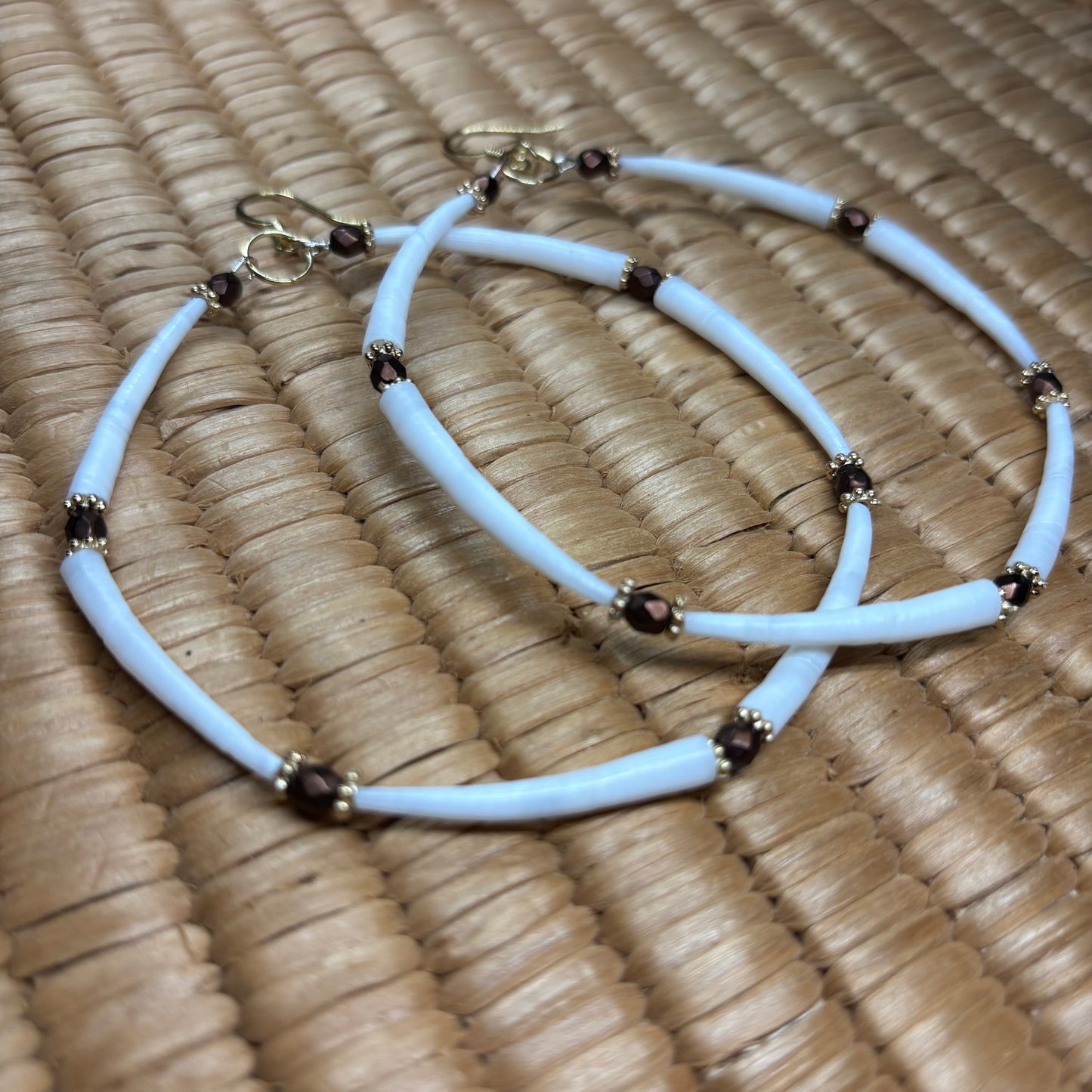 3” ‘Emberline Bloom’ Dentalium Hoop Earrings.