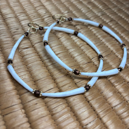 3” ‘Emberline Bloom’ Dentalium Hoop Earrings.