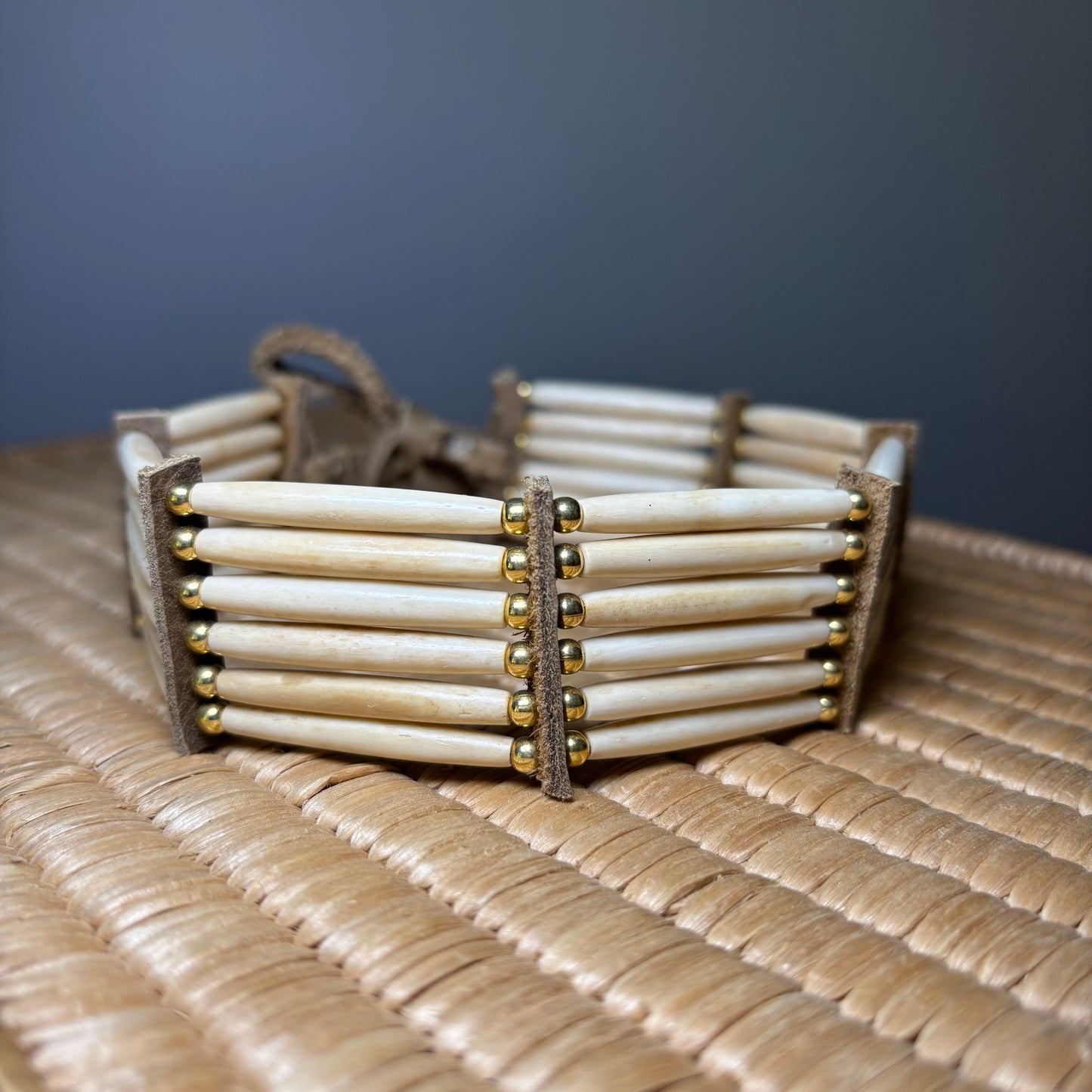 12.5” 6 stack Buffalo Bone Choker - Gold