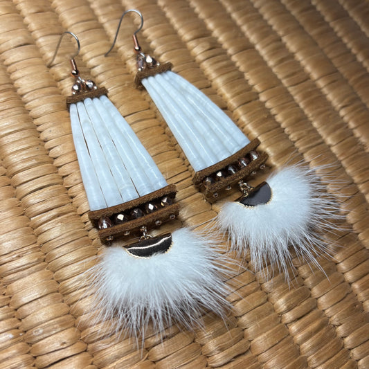 White Mink Rose Gold Dentalium Earrings