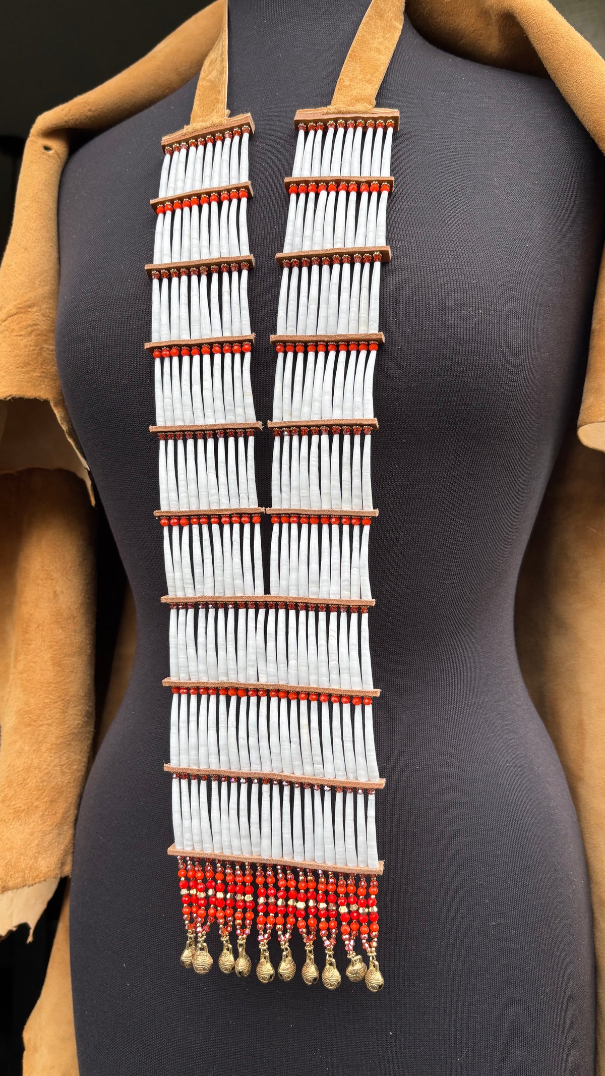 🧡 ORANGE Dentalium Breastplate. Color Story Collection.