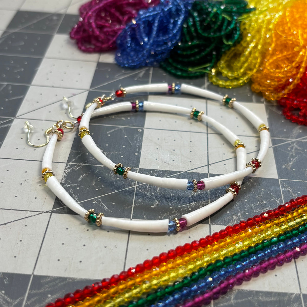 3” Rainbow 🌈 Dentalium Hoop Earrings. LIMITED.