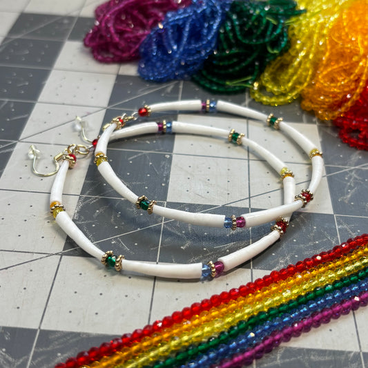 3” Rainbow 🌈 Dentalium Hoop Earrings. LIMITED.