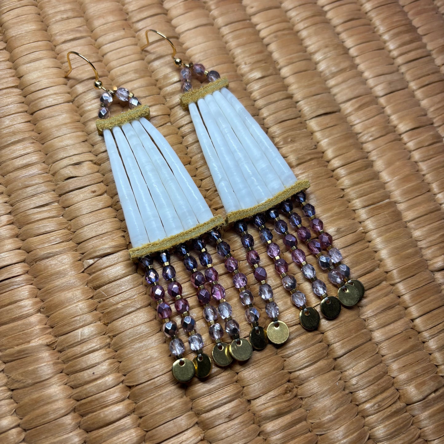 4” Purple/Gold Dentalium Earrings