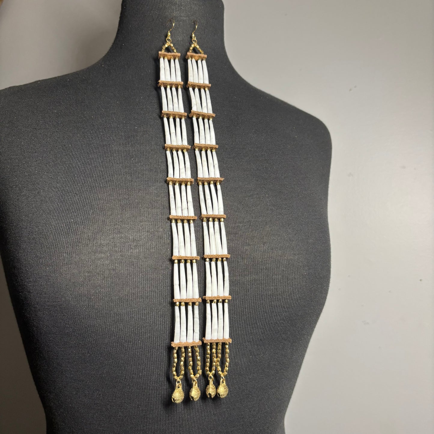 12” Ancestral Dentalium Earrings - Gold