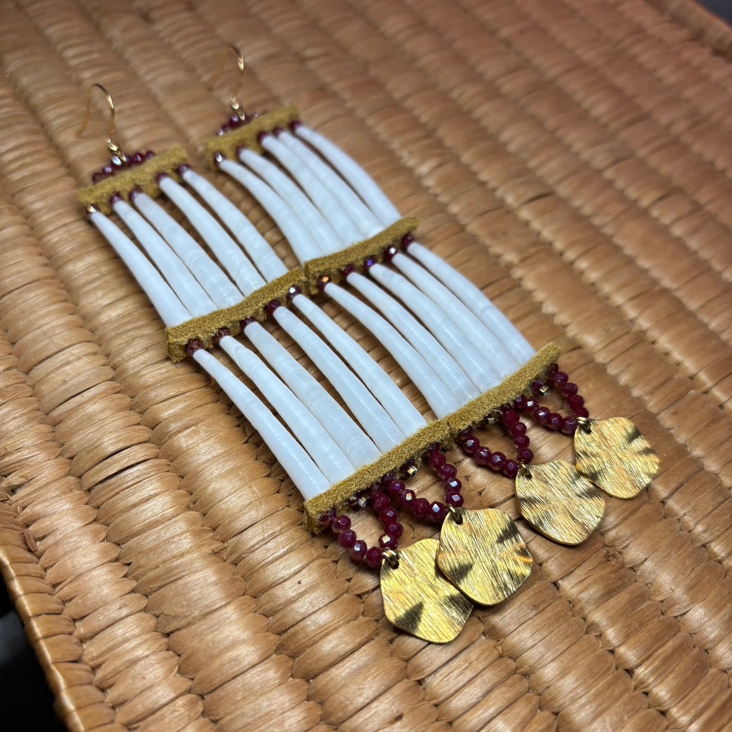 5” Two Teir Dentalium Earrings - Berry