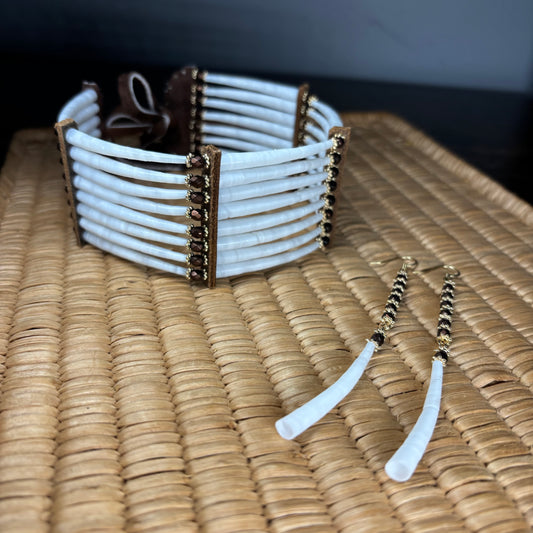 11.5” ‘Emberline Bloom’ Dentalium Choker & Earring Set.