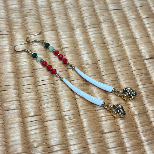 🍓 Strawberry Sovereignty — 3.5” Single Dentalium Earrings.