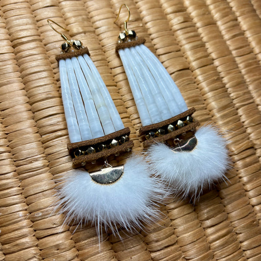 White Mink Gold Dentalium Earrings