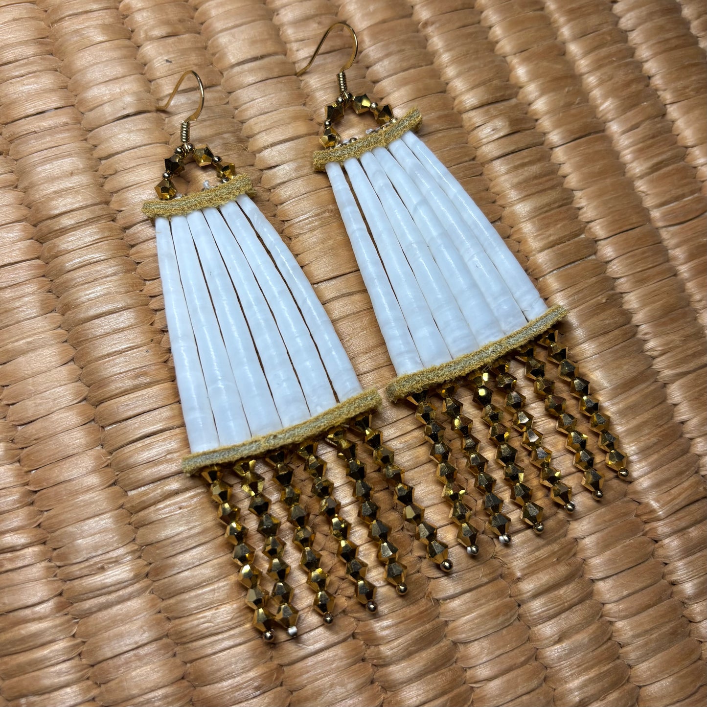 Gold Crystal Bicone Dentalium Earrings