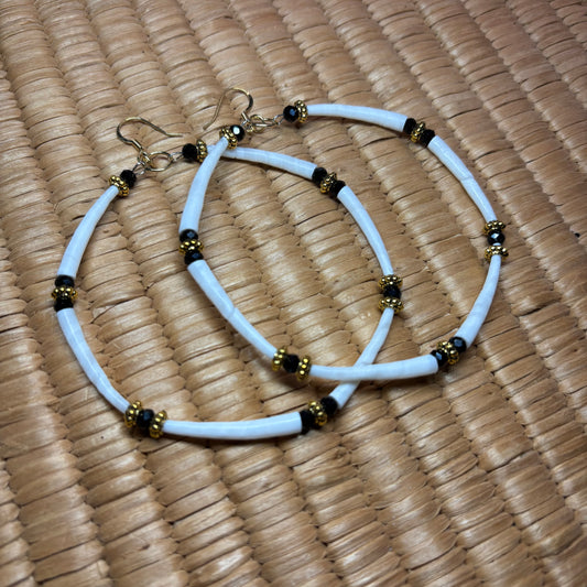 3” Black/Gold Dentalium Hoop Earrings