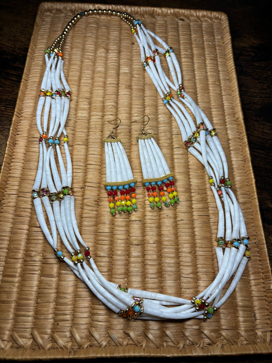 kw’únsem Gwelp t̓iq̓t — ‘Where Fire Meets Sky.’ Dentalium Necklace & Earring Set