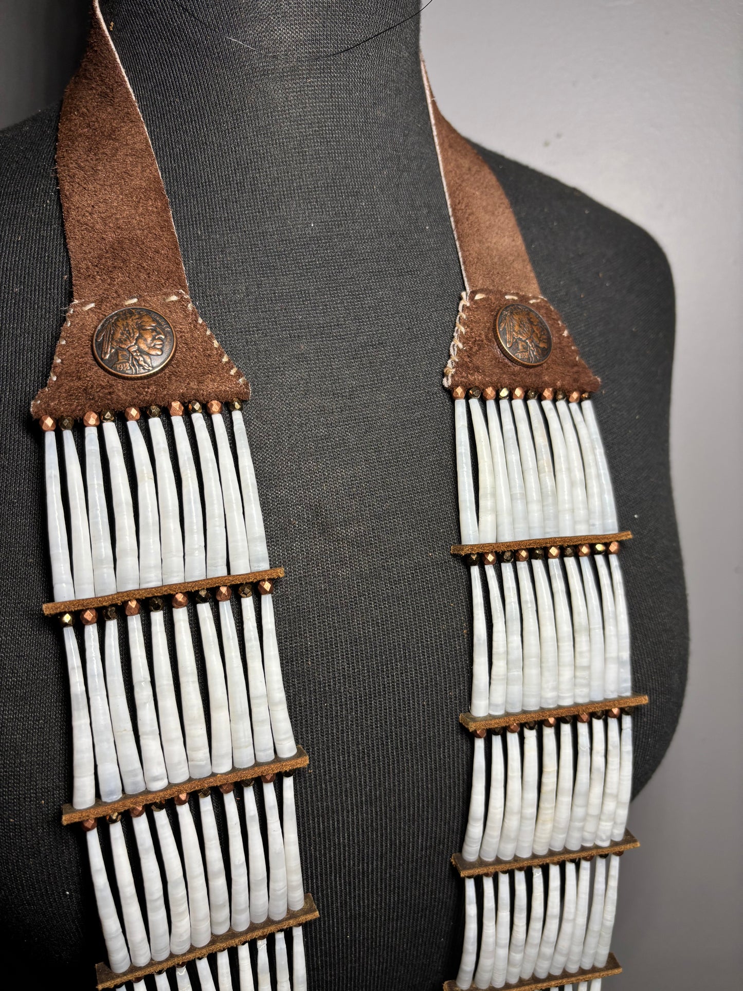 21.5” Copper Coin & Conch Dentalium Breastplate