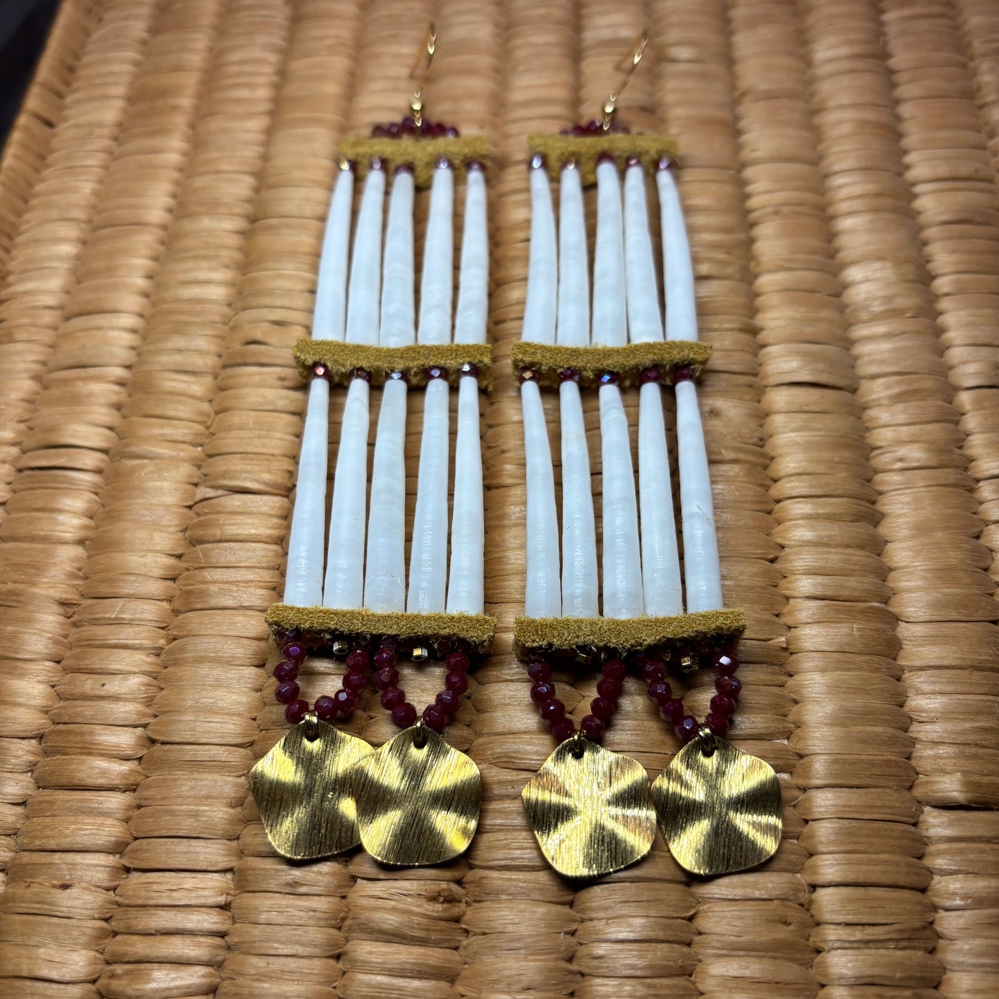 5” Two Teir Dentalium Earrings - Berry