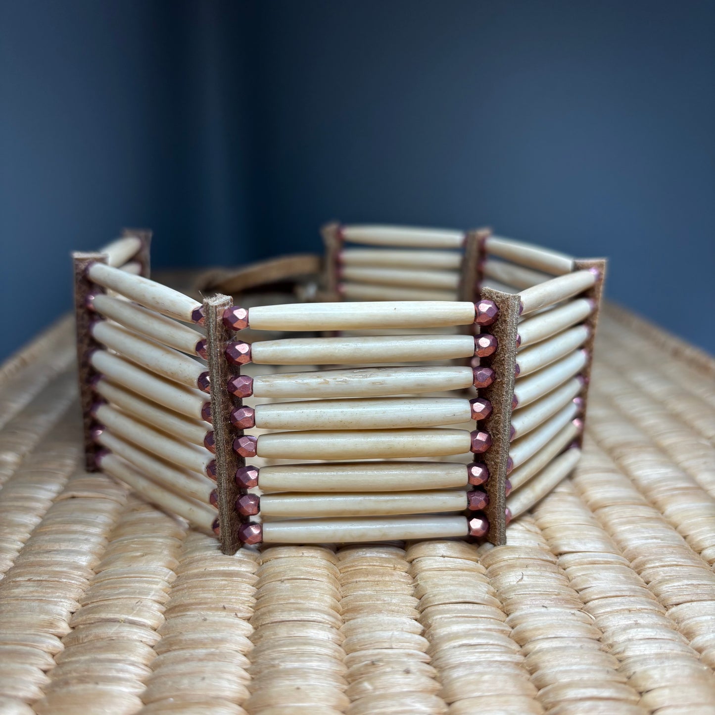 10.75” Buffalo Bone Choker — Antique Dusty Rose.
