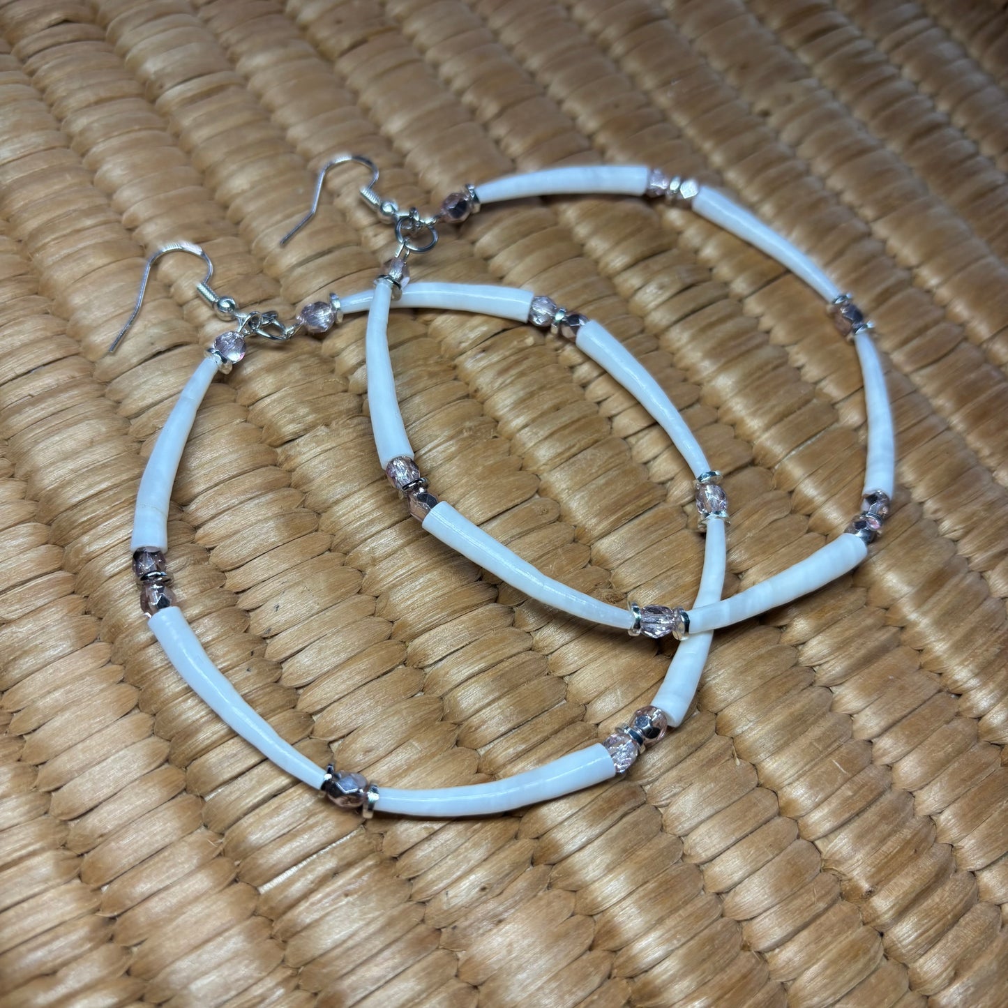 2.75” Icey Pink Dentalium Hoop Earrings.