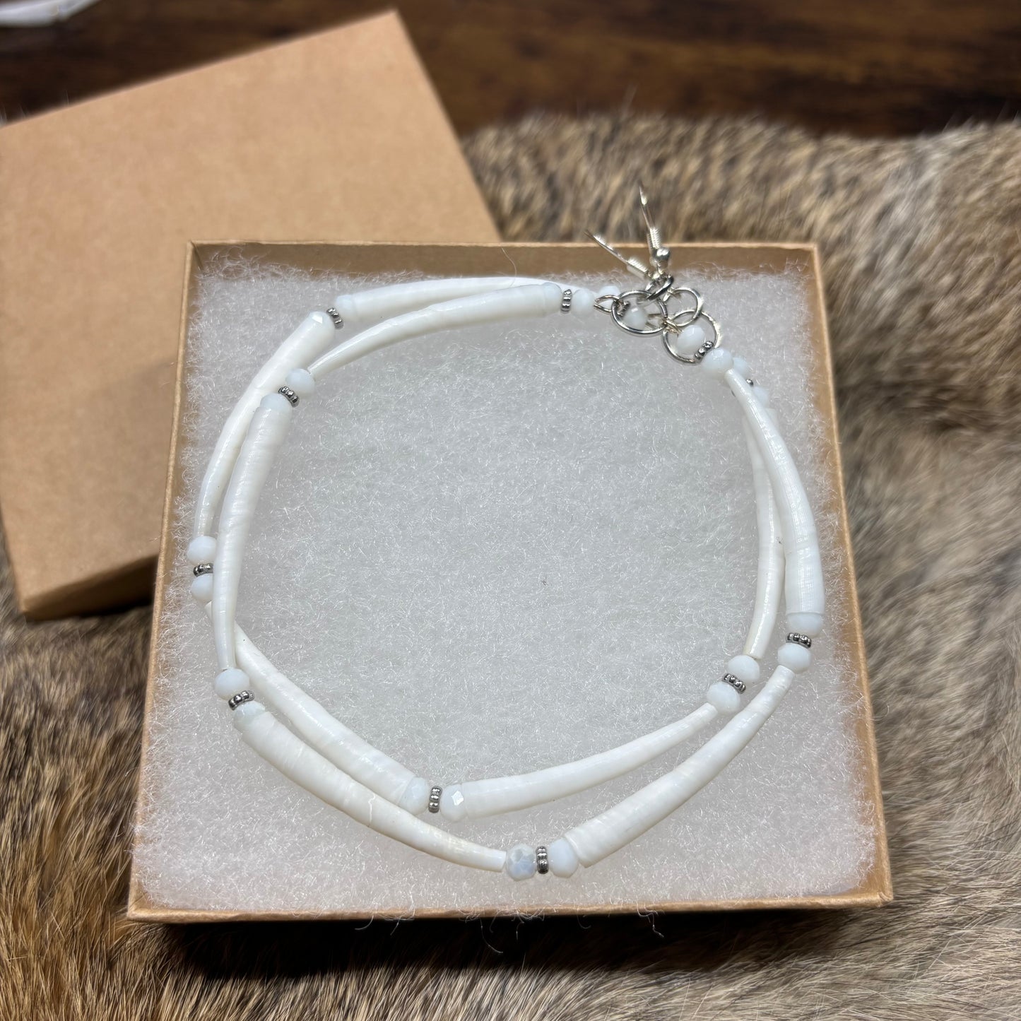 3” Dentalium Hoops (silver/White)