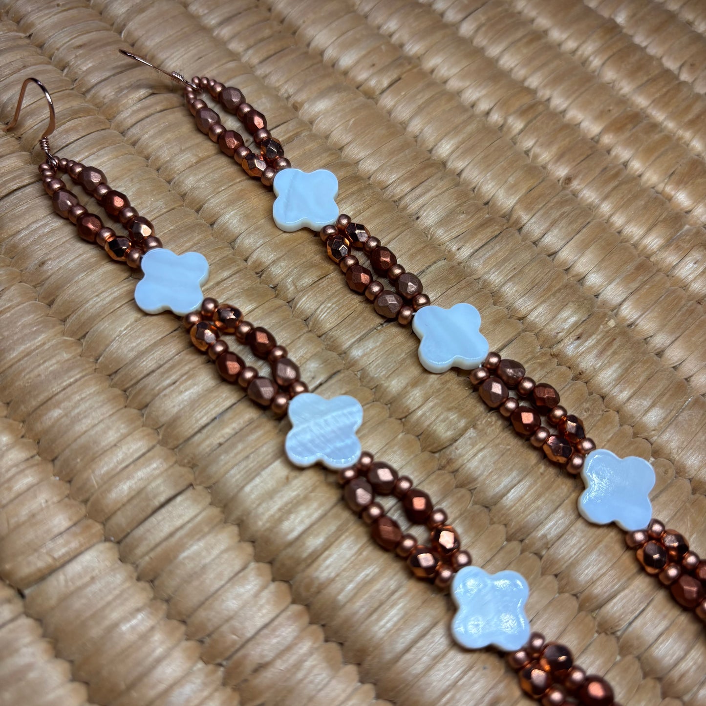 7” Dentalium Dangle —Mother of Pearl Floral & Copper Collection