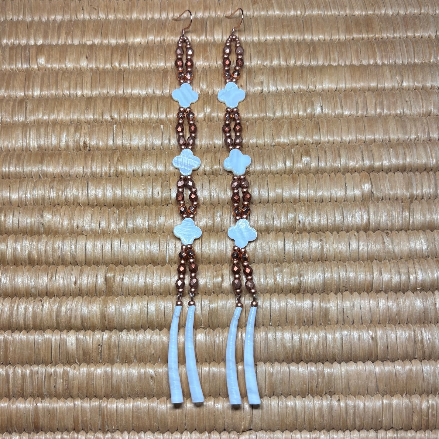 7” Dentalium Dangle —Mother of Pearl Floral & Copper Collection