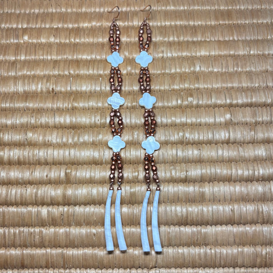 7” Dentalium Dangle —Mother of Pearl Floral & Copper Collection