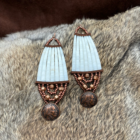 Copper Chief Coin Dentalium Earrings