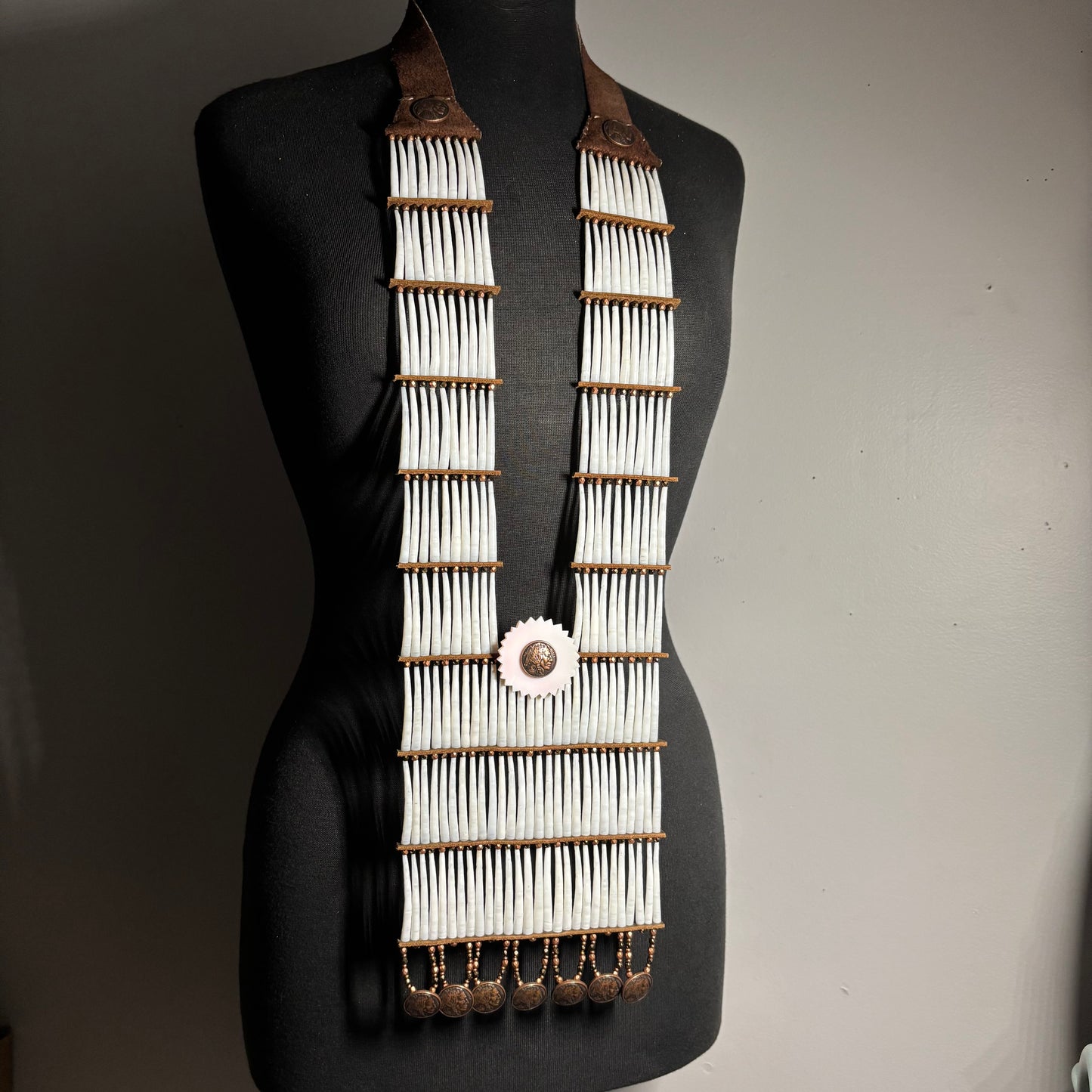 21.5” Copper Coin & Conch Dentalium Breastplate