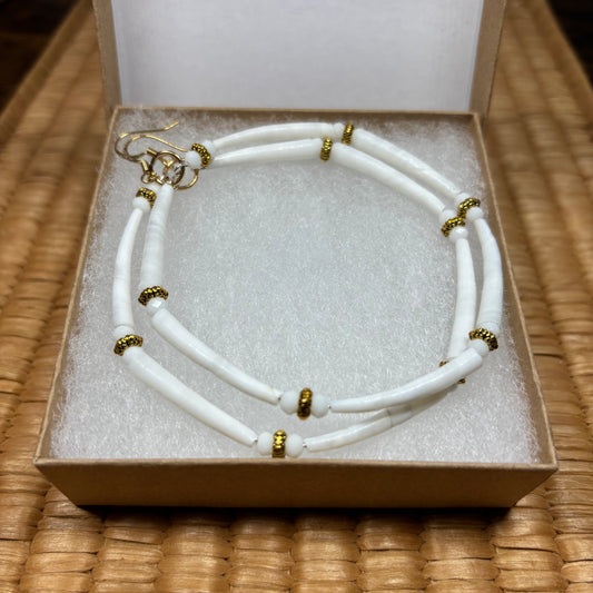 3” Dentalium Hoops (White/Gold)