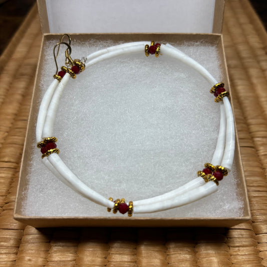 3” Dentalium Hoops (Red/Gold)