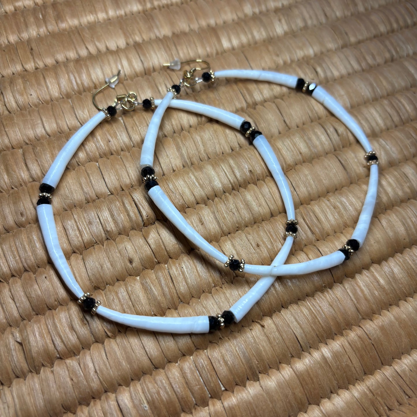 3” Black & Gold Dentalium Hoop Earrings.