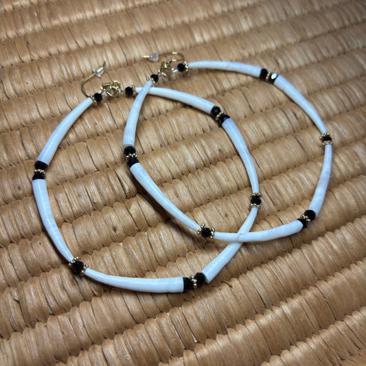 3” Black & Gold Dentalium Hoop Earrings.